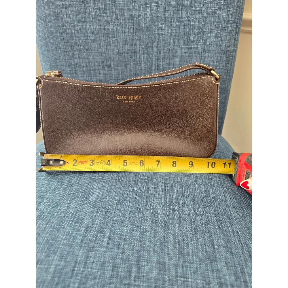Kate Spade Brown Pebbled Leather‎ Baguette Shoulder Bag White Stitching